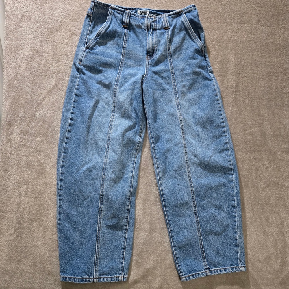 Future Collective Barrel Leg High Rise Jeans Womens 4 Blue Seam Detail Denim